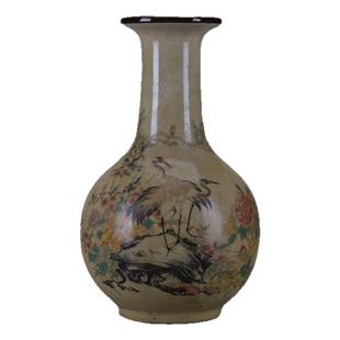 仿大清乾隆裂纹釉开片粉彩松鹤赏瓶 景德镇仿古瓷器摆件古玩收藏