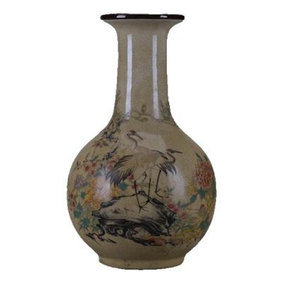 仿大清乾隆裂纹釉开片粉彩松鹤赏瓶 景德镇仿古瓷器摆件古玩收藏