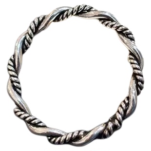 泰国手工S925纯银细款戒指做旧麻花设计感新款叠戴自律尾戒10号