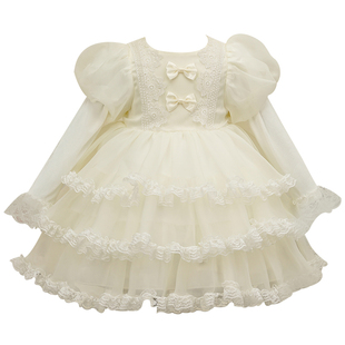 女童白色公主裙春装2026新款小女孩洋气蓬蓬裙子儿童连衣裙春秋款