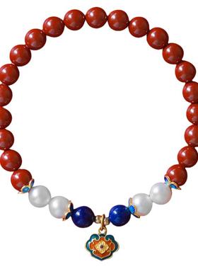 紫金砂帝王砂朱砂手串小众设计国潮复古风珍珠手链女款本命年饰品