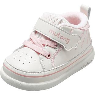 牧童婴儿鞋步前小白鞋冬季软底一岁女宝宝鞋加绒保暖高帮男童棉鞋