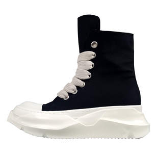 ro高帮鞋男新款粗鞋带增高厚底板鞋双层底运动休闲短靴帆布鞋靴潮