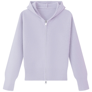 慕兔甜美短款连帽双拉链毛衣外套女2025秋季新款外搭紫色针织开衫