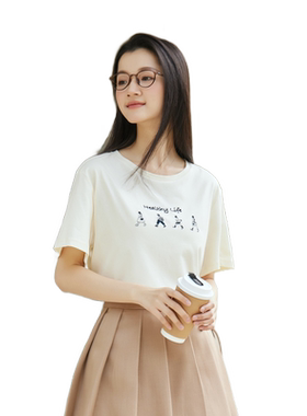 紫涵夏季T恤短袖森女系简约圆领打底衫内搭休闲宽松百搭上衣女