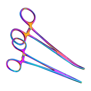 不锈钢止血钳彩色直弯头摘钩器钓鱼加长弯嘴取钩钳摘鱼钩钳子镊子