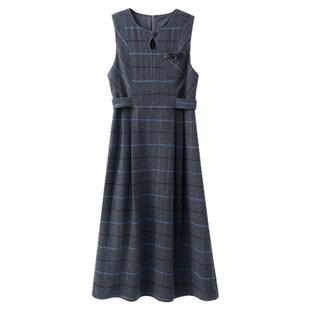 夕蒙2025新款冬季韩系气质裙子巨好看独特绝美小众格纹毛呢连衣裙