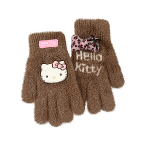 弥潮旗舰店可爱哈喽Kitty毛绒手套女款秋冬骑行开车保暖露指针织可触屏防寒