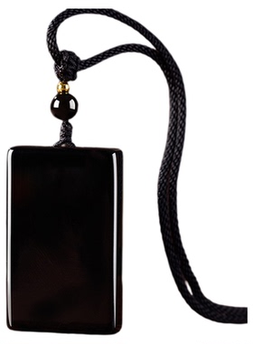 天然黑曜石吊坠无事牌项链挂件