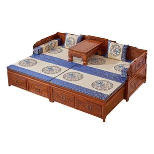 老榆木罗汉床实木新中式推拉床客厅仿古沙发伸缩床两用小户型床榻