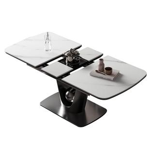 意式轻奢可伸缩岩板餐桌长方形家用带电磁炉火锅一体饭桌佛山家具