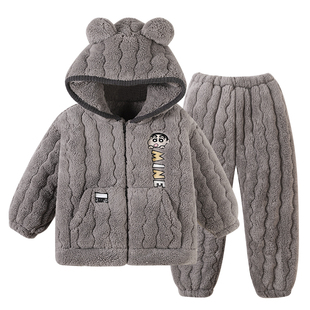 睡衣男士冬季加绒冬天保暖三层加厚夹棉湖南省服珊瑚绒家居服套装