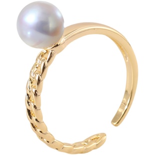 珍珠戒指空托国产14K包金开口戒简约时尚戒托锆石气质手工DIY配件