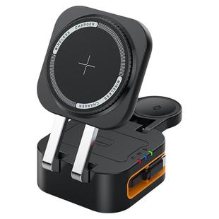 手机充电器三合一手机支架Magsafe磁吸折叠三合一无线充电器适用iphone16promax苹果手表S10耳机自带伸缩线