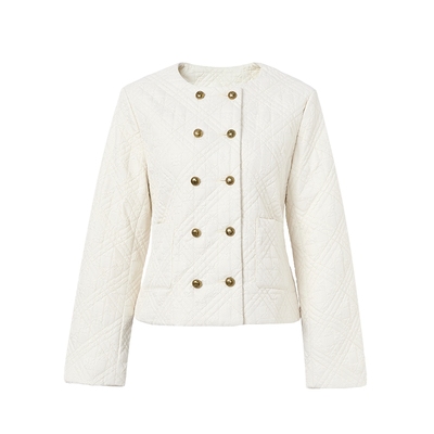 马天奴米白圆领双排扣短款外套