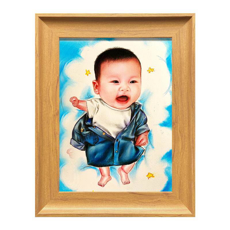宝宝手绘粘贴胎毛画满月纪念礼物