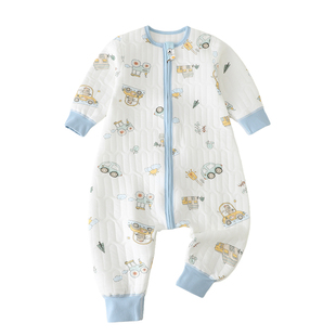 儿童睡袋秋冬夹棉加厚宝宝连体睡衣分腿式婴儿防踢被男女童家居服