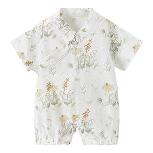 童泰婴儿短袖连体衣夏季薄款宝宝爬服和服哈衣小月龄多巴胺睡衣