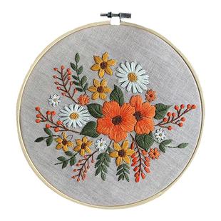 秋色手工DIY布艺新手入门自制欧式刺绣材料包小清新花草绣花套件