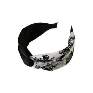 黑色水墨画新中式发箍宽边压发卡气质交叉发窟网纱高颅顶复古头箍