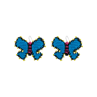 小黄香蕉手钩原创设计新款蓝色蝴蝶耳环女高级感独特耳夹夸张耳饰