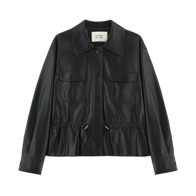 翻领松弛感收腰夹克皮衣