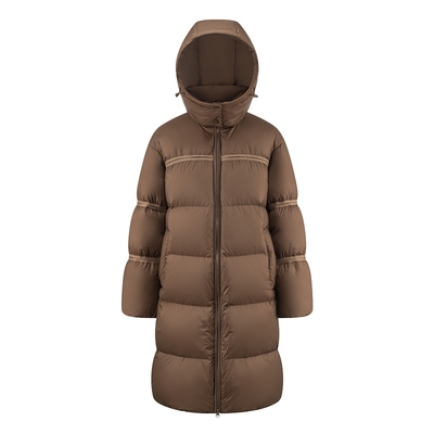 艾莱依韩版长款连帽鹅绒羽绒服