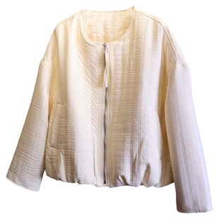 纯色宽松廓形肌理质感圆领2025冬新款长袖夹克外套女棉衣棉服B439