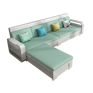 实木沙发组合灰白色沙发现代简约高靠储物冬夏两用小户型客厅家具