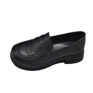 休闲风真皮乐福鞋女春季新款黑色圆头一脚蹬百搭日常通勤单鞋舒适