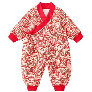 龙喜年婴儿周岁礼服男宝中式满月女百天百日宴厚夹棉连体衣服秋冬