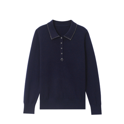 恒源祥100%羊毛POLO领显瘦毛衣女