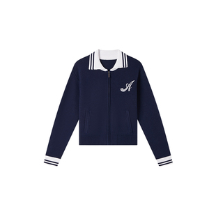 【鞠婧祎同款】AVIA爱威亚学院风撞色毛织开衫女秋冬百搭针织外套