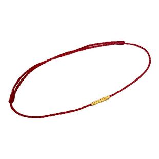 巨细纯手工编织24K纯黄金999足金极小隔片金片可调节红绳手链脚链