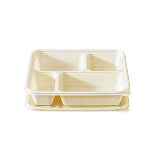 稷王谷1100ml四格餐盒一次性饭盒多格可降解打包盒食品级可微波