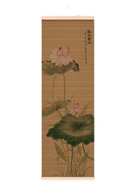 中古风花鸟竹帘挂画入户玄