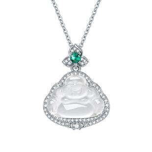 周六福玉髓项链女S925银冰透佛公链坠轻奢小众送女友情人节礼物