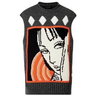 【艺术家合作系列】VVNK JANE PLUS冬新款羊毛嵌花针织马甲女