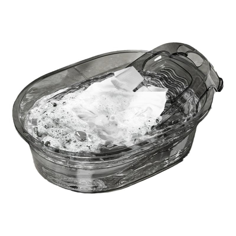 洗衣盆透明塑料盆子家用带搓衣板一体加厚特大号泡脚加深洗澡盆