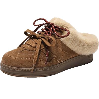 百丽复古毛毛厚底穆勒德训鞋子2025冬季可外穿包头拖女E6E1DDH5