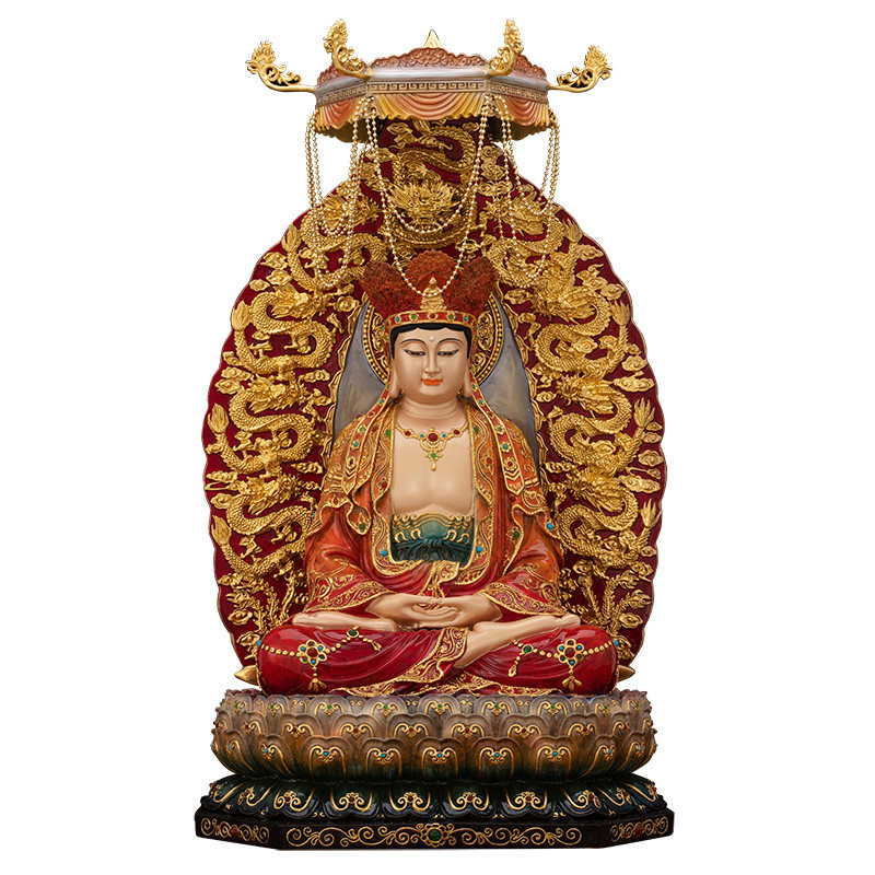 高档铜彩绘坐莲毗卢观音供奉摆件