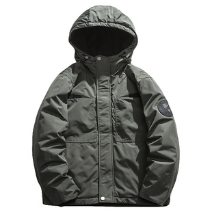 冬季连帽短款羽绒服男宽松潮牌大码胖子加厚保暖外套潮2023年新款