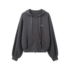 Forever 21【青春年华】连帽卫衣2024年秋季新款宽松灰色拉链外套