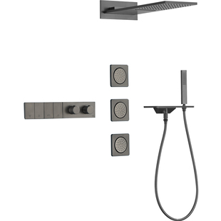 鼎菲 轻奢枪灰色暗装嵌入墙式智能恒温淋浴暗藏增压花洒瀑布