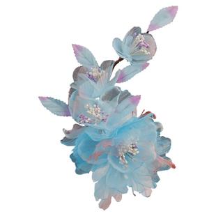 清冷感蓝色绢花烫花发夹绢纱花朵对夹侧边夹汉服头饰古风仙气头花