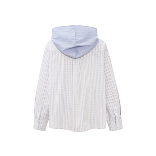 短句先生格纹解构风连帽衬衫 可拆卸式系带帽