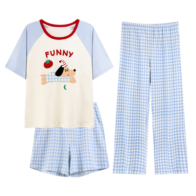 名创优品睡衣女士带胸垫三件套夏