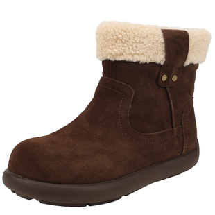 红粉知己毛绒雪地靴女2025冬季加绒保暖短靴真皮皮毛一体厚底棉鞋