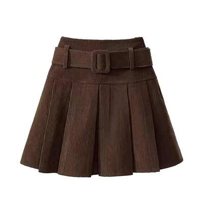 大码胖妹妹灯芯绒半身裙女秋冬百搭设计感高腰小个子A字百褶短裙