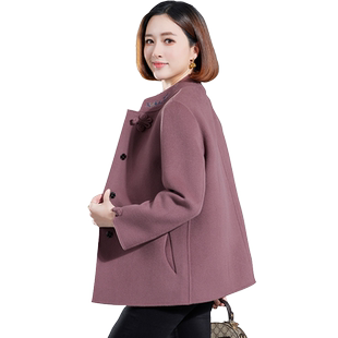 卡若维娅时尚绣花双面呢羊毛大衣女复古中国风零羊绒毛呢外套新款